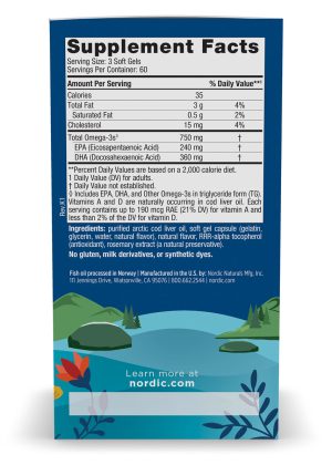 Arctic Cod Liver Oil ingredients Soft Gels by Nordic Naturals