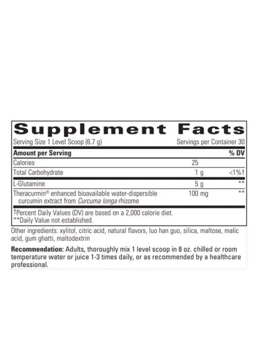 Glutamine Forté - A drink mix with 5g of L-Glutamine and 100mg of Theracurmin® for gut and immune support.
