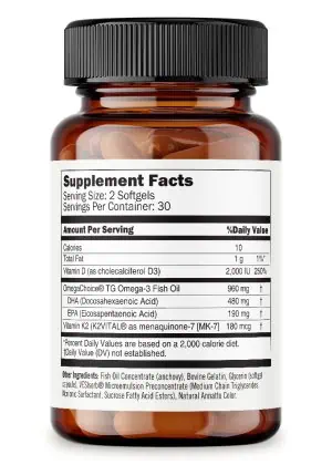 Premium Omega-3 Plus side of bottle product supplement facts.