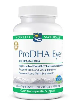 ProDHA Eye supplement facts with lutein, zeaxanthin, and omega-3s for eye and brain health