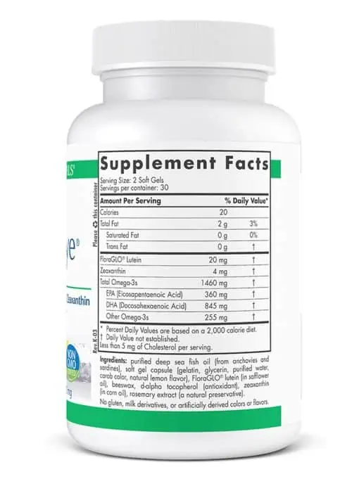 ProDHA Eye supplement facts with lutein, zeaxanthin, and omega-3s for eye and brain health