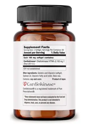 Cardiokinase Nattokinase supplement – right side label view – promotes cardiovascular function and blood flow – Pure Prescriptions