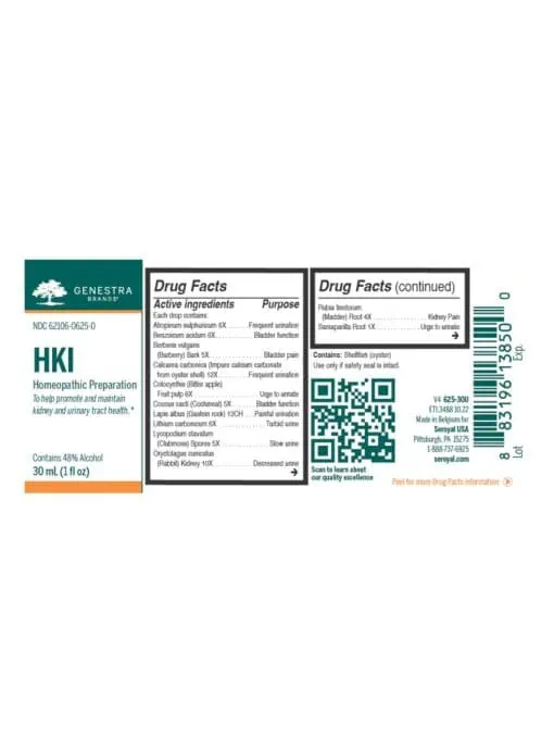 Genestra HKI Renal Drops -- kidney support, homeopathic remedy. - Back