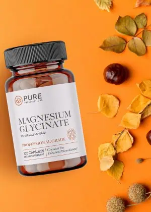 Magnesium Glycinate flatlay against a leafy background.