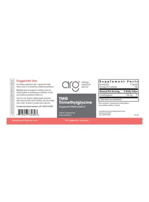 Allergy Research Group TMG (Trimethylglycine) -- heart health, methylation support