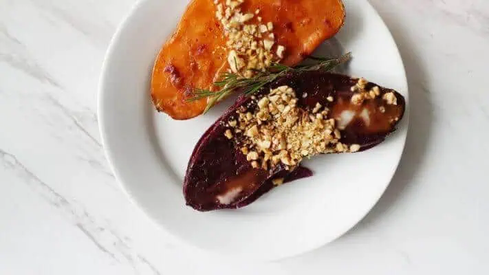 Vegan Coconut Maple Glazed Sweet Potatoes with Toasted Walnuts