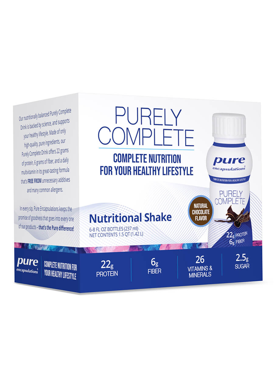 On-the-go Chocolate Protein Shake fiber, and daily multivitamin Convenient & Balanced Pure Encapsulations