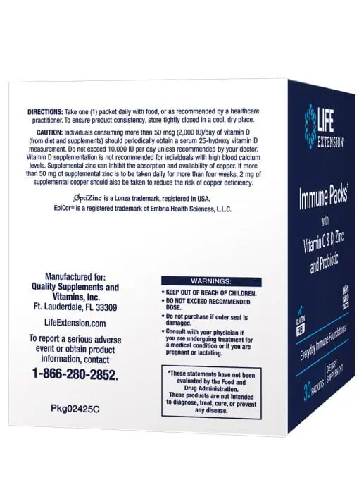 Immune Packs with Vitamin C & D, Zinc and Probiotic Immune health support, multi-nutrient, convenient daily packaging