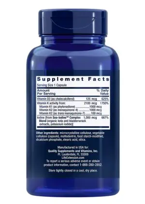 Vitamins D and K with Sea-Iodine Immune, bone, thyroid & arterial health, high potency by Life Extension
