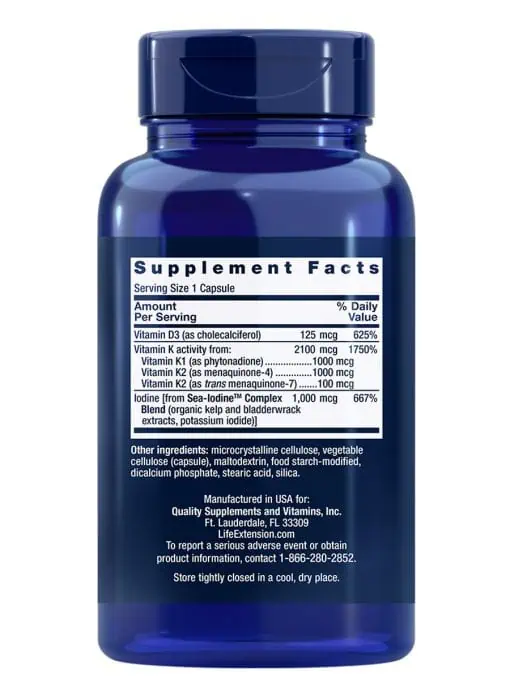 Vitamins D and K with Sea-Iodine Immune, bone, thyroid & arterial health, high potency by Life Extension
