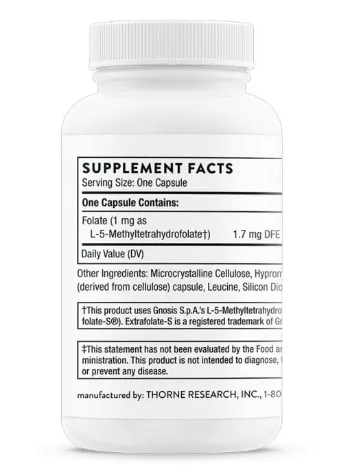 Thorne 5-MTHF - Active 1mg folate supplement for mood, heart, and methylation support.