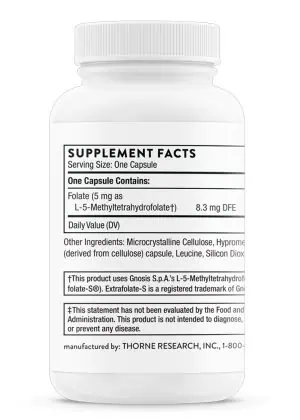 Thorne 5-MTHF - Active 5mg folate supplement for mood, heart, and methylation support.