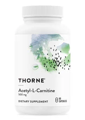 Thorne Carnityl (60 Capsules) - 500mg Acetyl-L-Carnitine supplement for brain, nerve, and mitochondrial support.