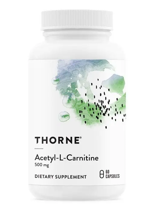 Thorne Carnityl (60 Capsules) - 500mg Acetyl-L-Carnitine supplement for brain, nerve, and mitochondrial support.