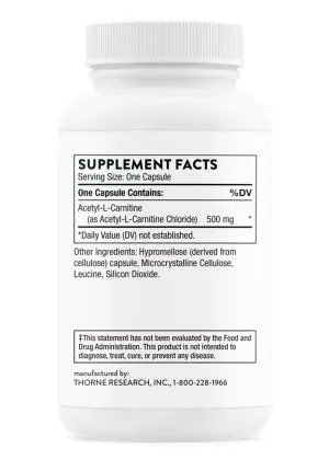 Thorne Carnityl (60 Capsules) - 500mg Acetyl-L-Carnitine supplement for brain, nerve, and mitochondrial support.