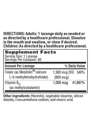 SFI Health Active B12-Folate - Lozenge with Metafolin Folate and Methylcobalamin B12 for neurological support.