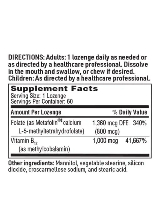 SFI Health Active B12-Folate - Lozenge with Metafolin Folate and Methylcobalamin B12 for neurological support.