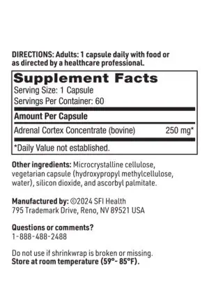 Adrenal Cortex - 250 mg of BSE-free bovine adrenal concentrate for adrenal support.