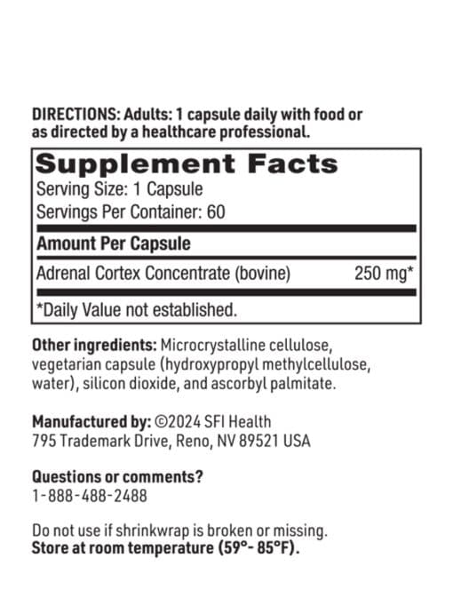 Adrenal Cortex - 250 mg of BSE-free bovine adrenal concentrate for adrenal support.