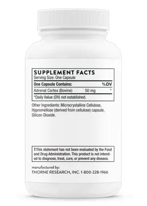 Thorne Adrenal Cortex (60 Capsules) - bovine glandular supplement for stress and energy support.