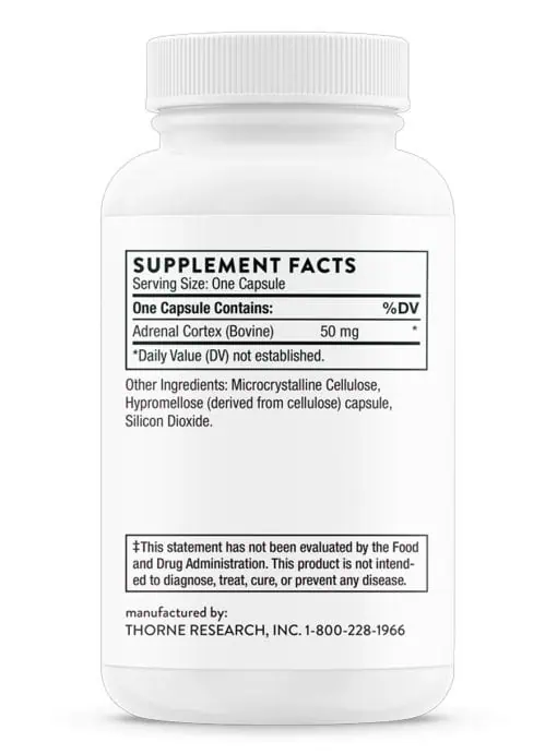 Thorne Adrenal Cortex (60 Capsules) - bovine glandular supplement for stress and energy support.