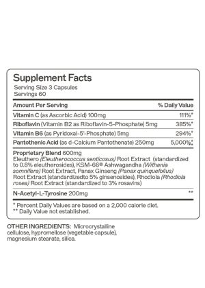 Adrenal Support Contains micronutrient-building blocks of adrenal hormones to promote a balanced stress response