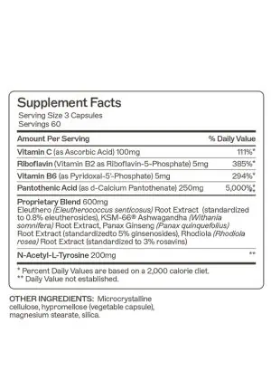 Adrenal Support Contains micronutrient-building blocks of adrenal hormones to promote a balanced stress response