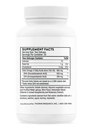 Thorne Advanced DHA (60 Gelcaps) - DHA-dominant omega-3 fish oil supplement for brain, nerve, and eye health.