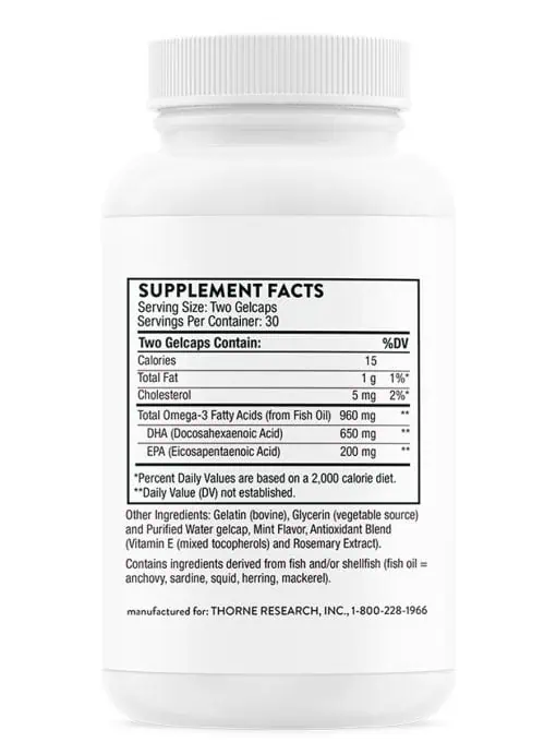 Thorne Advanced DHA (60 Gelcaps) - DHA-dominant omega-3 fish oil supplement for brain, nerve, and eye health.