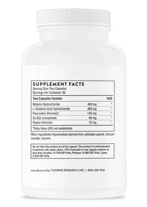 Thorne Bio-Gest - Digestive enzyme supplement with HCl, pepsin, and pancreatin for GI support.