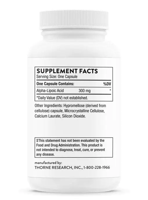 Thorne Thiocid-300 - Alpha-Lipoic Acid supplement for antioxidant, nerve, and detoxification support.
