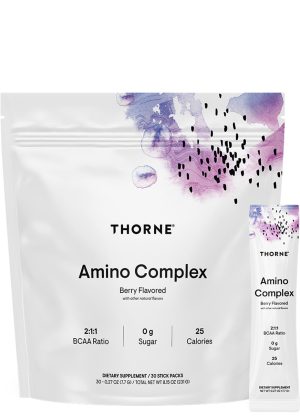 Thorne Amino Complex (30 Berry Stick Packs) - NSF Certified EAA and BCAA powder for muscle recovery and performance.