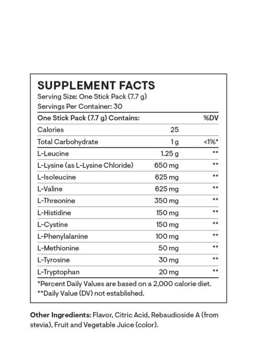 Thorne Amino Complex (30 Berry Stick Packs) - NSF Certified EAA and BCAA powder for muscle recovery and performance.