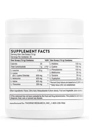 Thorne Amino Complex - Berry Flavor (8.0 oz Berry) - NSF Certified EAA and BCAA powder for muscle recovery and performance.