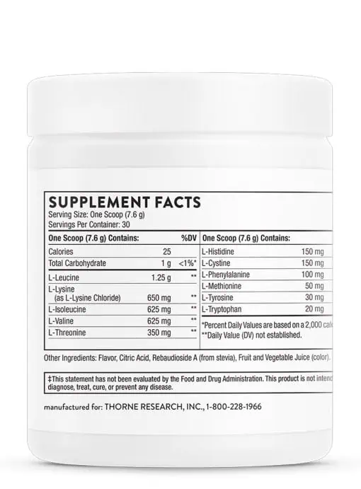 Thorne Amino Complex - Berry Flavor (8.0 oz Berry) - NSF Certified EAA and BCAA powder for muscle recovery and performance.
