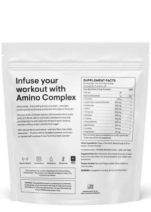 Thorne Amino Complex Lemon - NSF Certified EAA and BCAA powder for muscle recovery and performance.