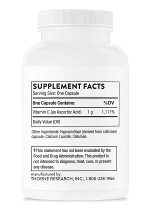 Thorne Ascorbic Acid - High-potency vitamin C supplement for immune, skin, and antioxidant support.
