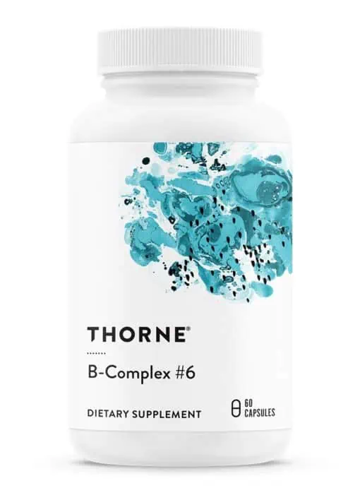 Thorne B-Complex #6 (60 Capsules) - B-vitamin complex with extra B6 and active P-5-P for mood and hormone support.