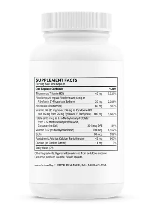 Thorne B-Complex #6 (60 Capsules) - B-vitamin complex with extra B6 and active P-5-P for mood and hormone support.