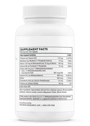 Thorne Basic B Complex (60 Capsules) - active B vitamin supplement for energy, stress, and nerve support.