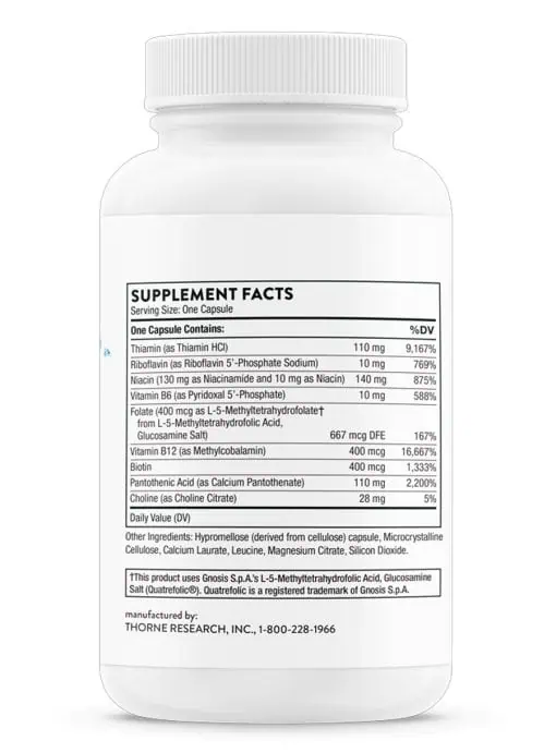 Thorne Basic B Complex (60 Capsules) - active B vitamin supplement for energy, stress, and nerve support.