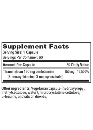 SFI Health Benfotiamine - Bioavailable, fat-soluble vitamin B1 for blood sugar and nerve support.