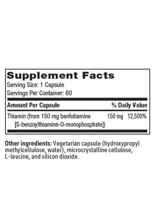 SFI Health Benfotiamine - Bioavailable, fat-soluble vitamin B1 for blood sugar and nerve support.