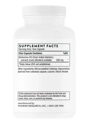 Thorne Berbercap (60 Capsules) - 200mg Berberine HCl supplement for metabolic, cardiovascular, and GI support.