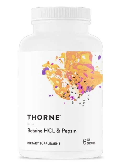 Thorne Betaine HCl & Pepsin - A supplement for stomach acid and protein digestion support.