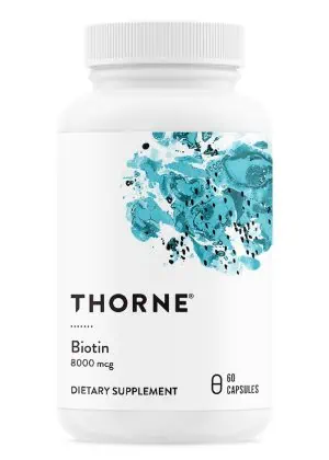 Thorne Biotin-8 (60 Capsules) - 8mg high-potency biotin supplement for healthy hair, skin, and nails.