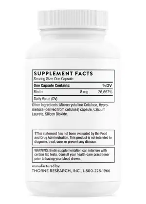 Thorne Biotin-8 (60 Capsules) - 8mg high-potency biotin supplement for healthy hair, skin, and nails.