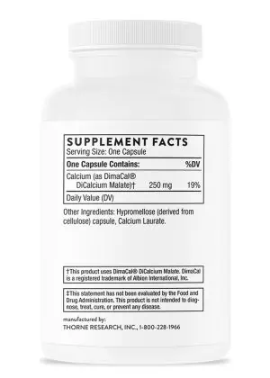 Thorne DiCalcium Malate (120 Capsules) - 250mg highly absorbable calcium supplement for bone support.