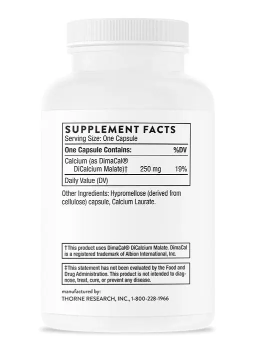 Thorne DiCalcium Malate (120 Capsules) - 250mg highly absorbable calcium supplement for bone support.