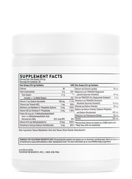 Thorne Catalyte (11.0 oz Lemon Lime) - NSF Certified electrolyte powder for hydration and energy.
